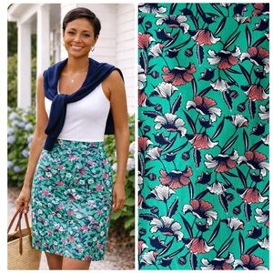 J.Crew Floral Pencil Skirt Cotton Size 12 Preppy Coastal Botanical Spring Summer